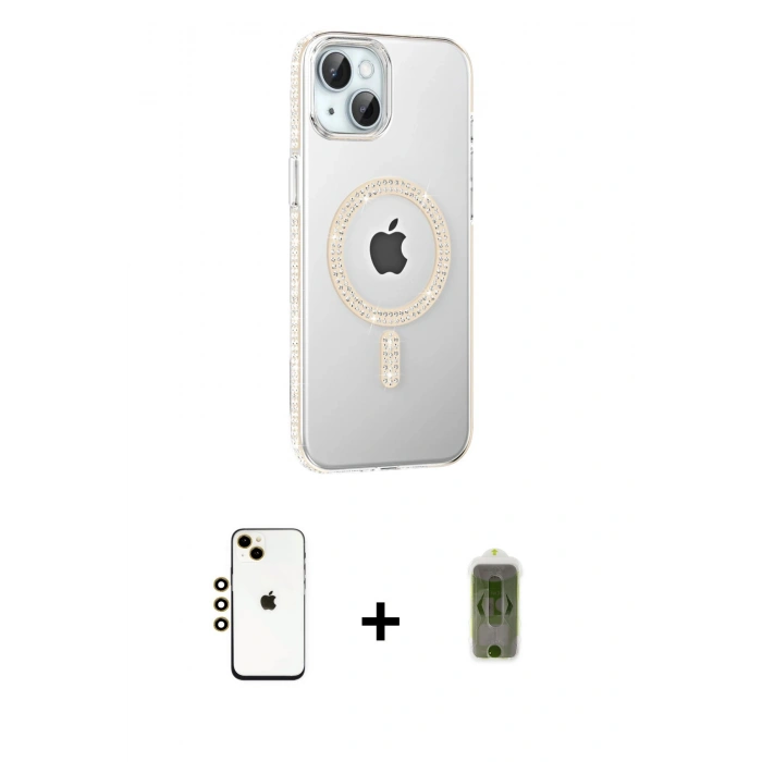 MARSİLYAN™- iPhone 14 Kılıf Yörünge Koleksiyonu - Siyah Joko Magic 5D Hayalet Cam + Shine Kamera Lens - GD