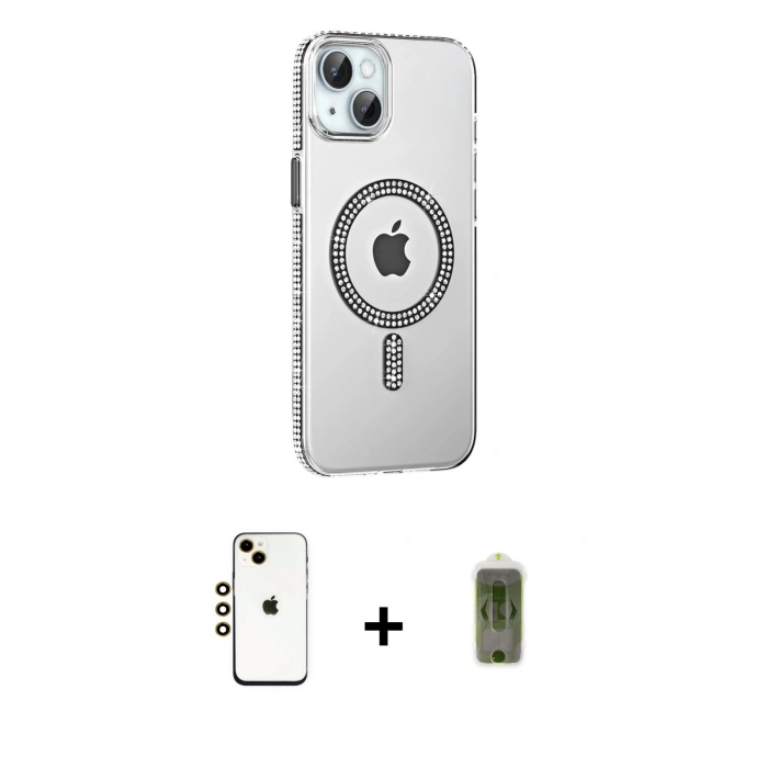 MARSİLYAN™- iPhone 14 Kılıf Yörünge Koleksiyonu - Siyah Joko Magic 5D Hayalet Cam + Shine Kamera Lens - GD