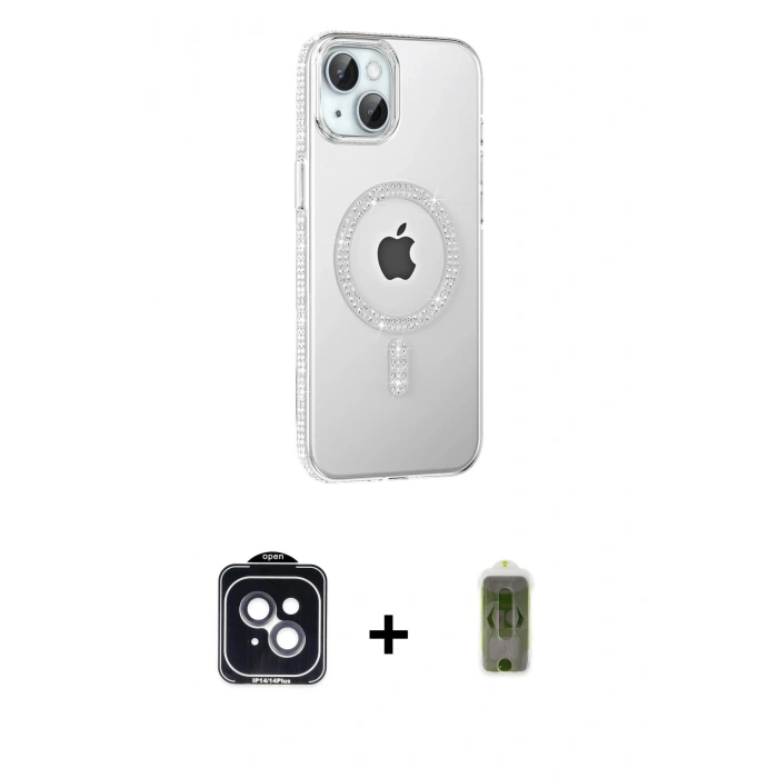 MARSİLYAN™- iPhone 14 Kılıf Yörünge Koleksiyonu - Siyah Joko Magic 5D Hayalet Cam + PVD Metal Kamera Lens - SH