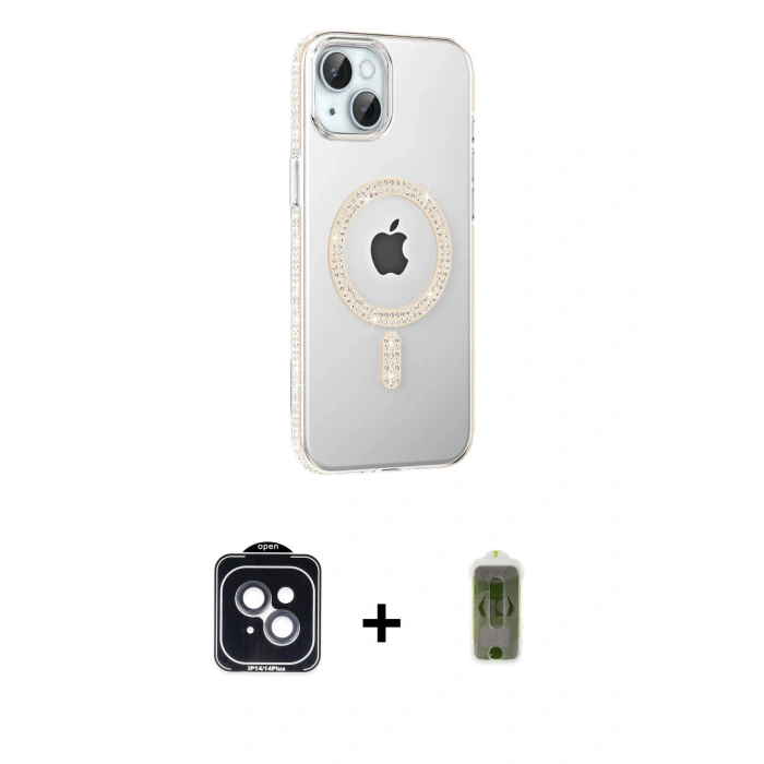 MARSİLYAN™- iPhone 14 Kılıf Yörünge Koleksiyonu - Siyah Joko Magic 5D Hayalet Cam + PVD Metal Kamera Lens - SH