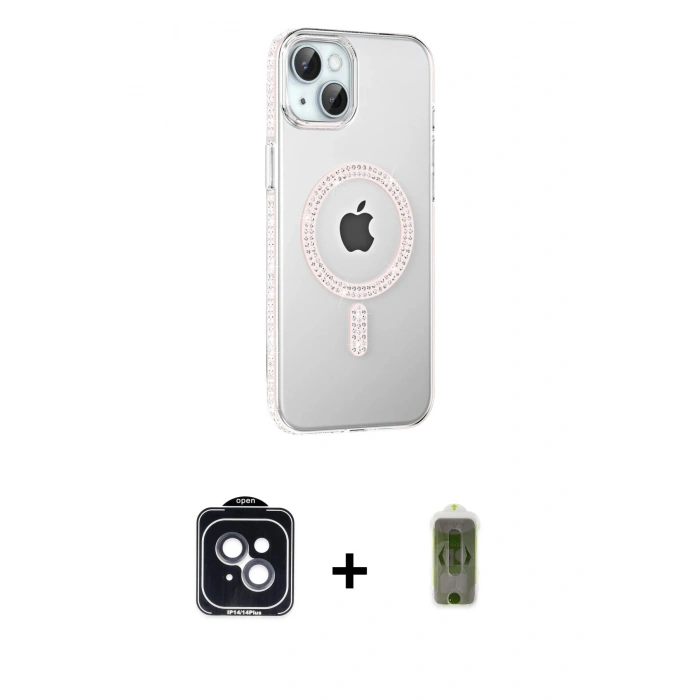 MARSİLYAN™- iPhone 14 Kılıf Yörünge Koleksiyonu - Siyah Joko Magic 5D Hayalet Cam + PVD Metal Kamera Lens - SH
