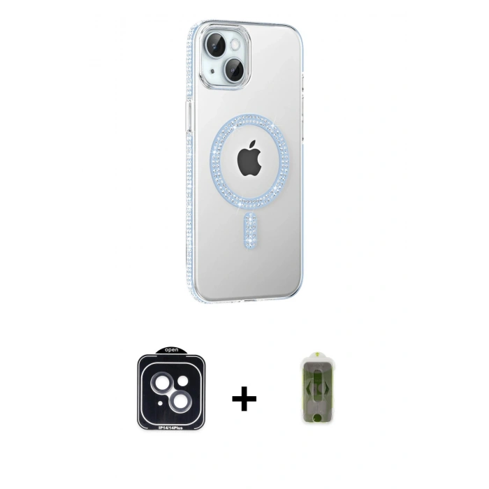 MARSİLYAN™- iPhone 14 Kılıf Yörünge Koleksiyonu - Siyah Joko Magic 5D Hayalet Cam + PVD Metal Kamera Lens - SH