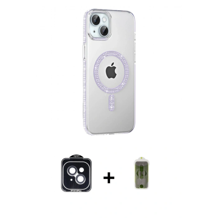 MARSİLYAN™- iPhone 14 Kılıf Yörünge Koleksiyonu - Siyah Joko Magic 5D Hayalet Cam + PVD Metal Kamera Lens - SH