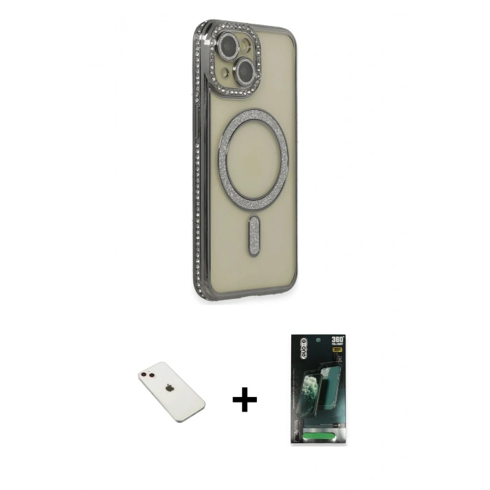 MARSİLYAN™- iPhone 14 Kılıf Zirve Doku Prime - Şeffaf 360 Full Body Arka Koruyucu + Diamond Kamera Lens - PE