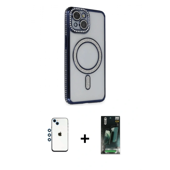 MARSİLYAN™- iPhone 14 Kılıf Zirve Doku Prime - Şeffaf 360 Full Body Arka Koruyucu + Shine Kamera Lens - MI
