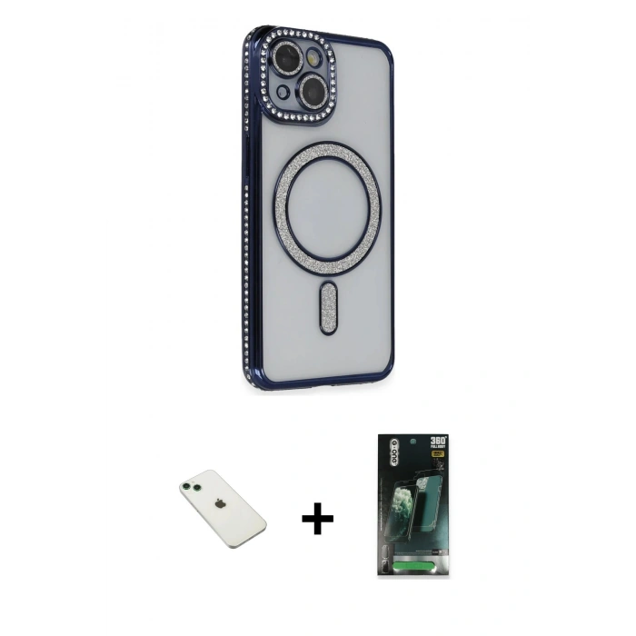 MARSİLYAN™- iPhone 14 Kılıf Zirve Doku Prime - Şeffaf 360 Full Body Arka Koruyucu + Diamond Kamera Lens - YL