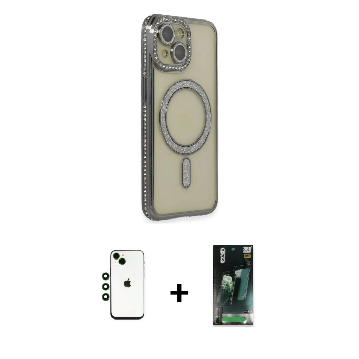 MARSİLYAN™- iPhone 14 Kılıf Zirve Doku Prime - Şeffaf 360 Full Body Arka Koruyucu + Shine Kamera Lens - YL