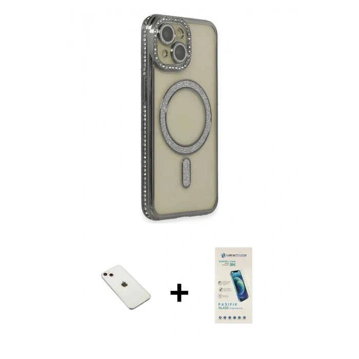 MARSİLYAN™- iPhone 14 Kılıf Zirve Doku Prime - Şeffaf Pasifik Cam Ekran Koruyucu + Diamond Kamera Lens - PE