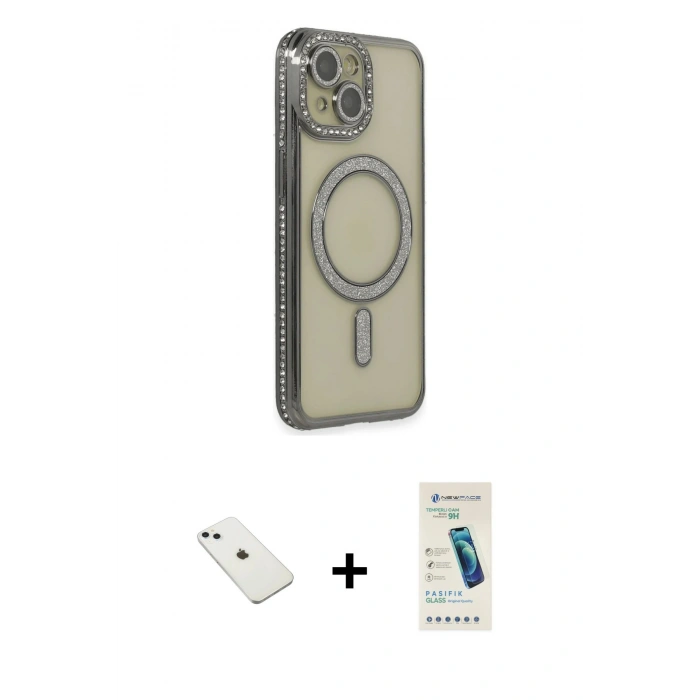 MARSİLYAN™- iPhone 14 Kılıf Zirve Doku Prime - Şeffaf Pasifik Cam Ekran Koruyucu + Diamond Kamera Lens - SABE