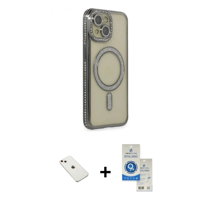 MARSİLYAN™- iPhone 14 Kılıf Zirve Doku Prime - Şeffaf Royal Nano Ekran Koruyucu + Diamond Kamera Lens - PE