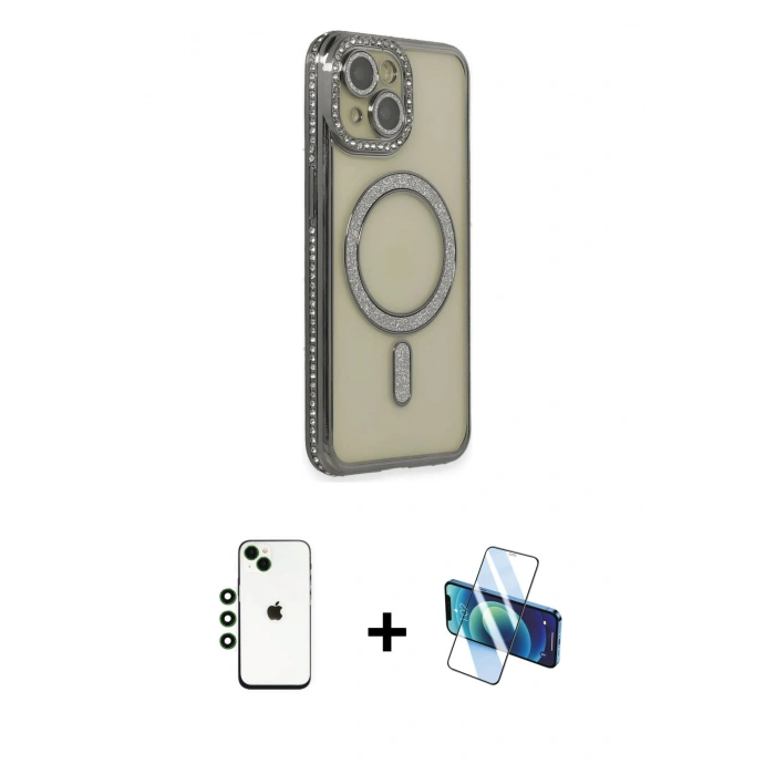 MARSİLYAN™- iPhone 14 Kılıf Zirve Doku Prime - Siyah 3D Antistatik Cam Ekran Koruyucu + Shine Kamera Lens - YL