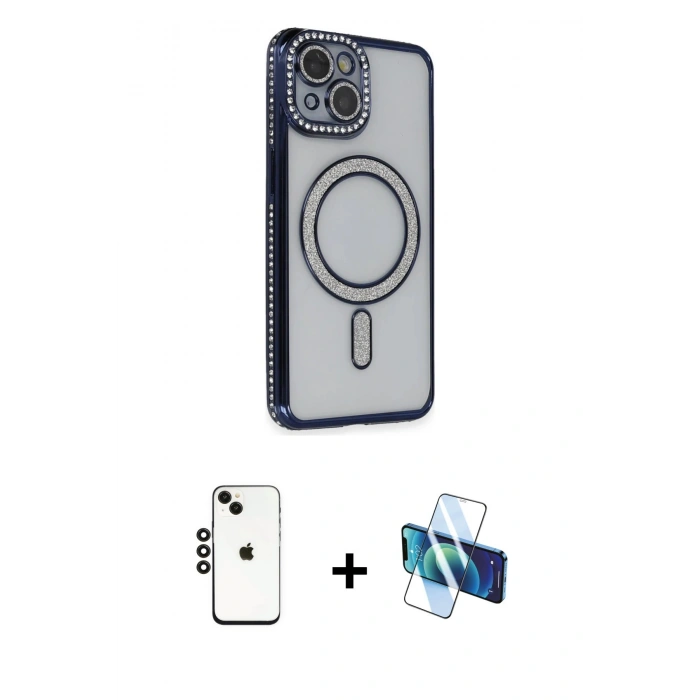 MARSİLYAN™- iPhone 14 Kılıf Zirve Doku Prime - Siyah 3D Antistatik Cam Ekran Koruyucu + Shine Kamera Lens - SH