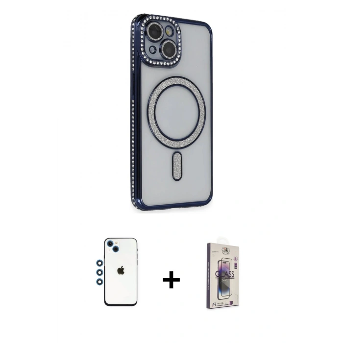 MARSİLYAN™- iPhone 14 Kılıf Zirve Doku Prime - Siyah Bilvis 3D Cam Ekran Koruyucu + Shine Kamera Lens - MI