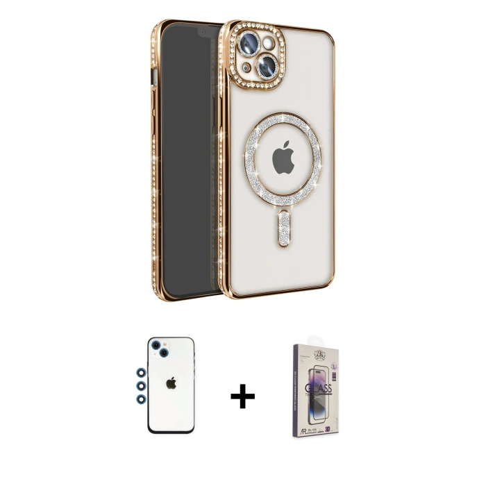 MARSİLYAN™- iPhone 14 Kılıf Zirve Doku Prime - Siyah Bilvis 3D Cam Ekran Koruyucu + Shine Kamera Lens - MI
