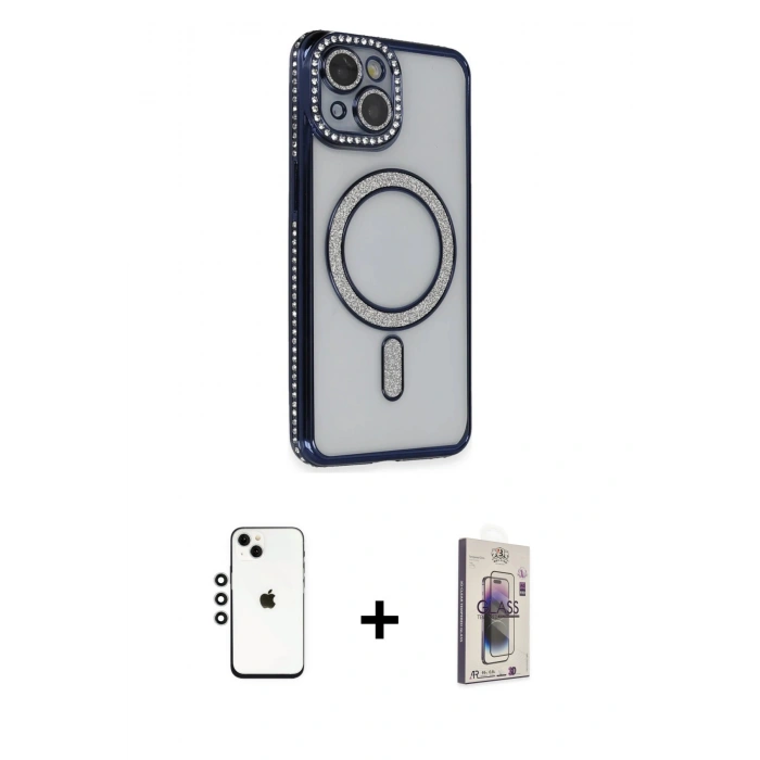 MARSİLYAN™- iPhone 14 Kılıf Zirve Doku Prime - Siyah Bilvis 3D Cam Ekran Koruyucu + Shine Kamera Lens - GS