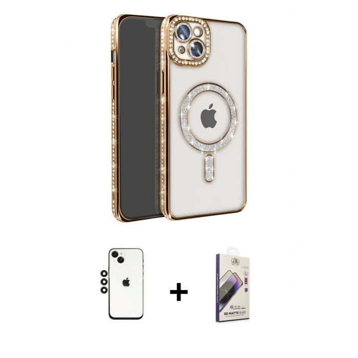 MARSİLYAN™- iPhone 14 Kılıf Zirve Doku Prime - Siyah Bilvis 3D Mat Cam Ekran Koruyucu + Shine Kamera Lens - SH