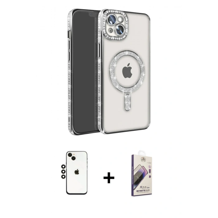 MARSİLYAN™- iPhone 14 Kılıf Zirve Doku Prime - Siyah Bilvis 3D Mat Cam Ekran Koruyucu + Shine Kamera Lens - SH