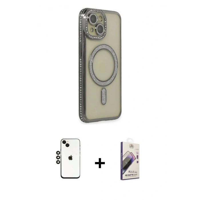 MARSİLYAN™- iPhone 14 Kılıf Zirve Doku Prime - Siyah Bilvis 3D Mat Cam Ekran Koruyucu + Shine Kamera Lens - SH
