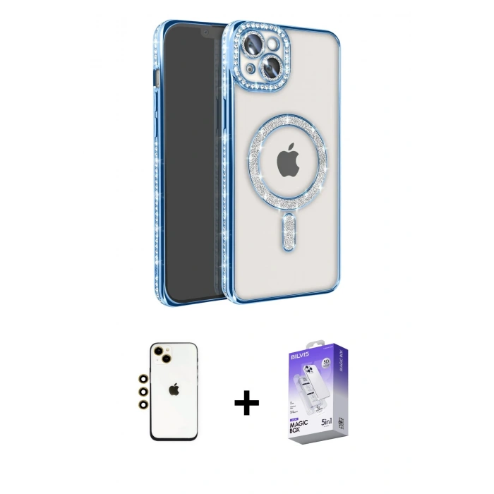 MARSİLYAN™- iPhone 14 Kılıf Zirve Doku Prime - Siyah Bilvis 5in1 3D Magic Cam Ekran Koruyucu + Shine Kamera Lens - GD