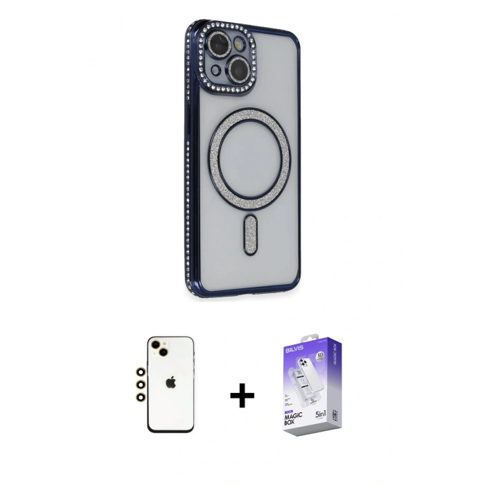 MARSİLYAN™- iPhone 14 Kılıf Zirve Doku Prime - Siyah Bilvis 5in1 3D Magic Cam Ekran Koruyucu + Shine Kamera Lens - GD