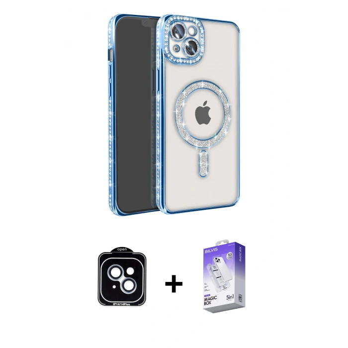 MARSİLYAN™- iPhone 14 Kılıf Zirve Doku Prime - Siyah Bilvis 5in1 3D Magic Cam Ekran Koruyucu + PVD Metal Kamera Lens - MI