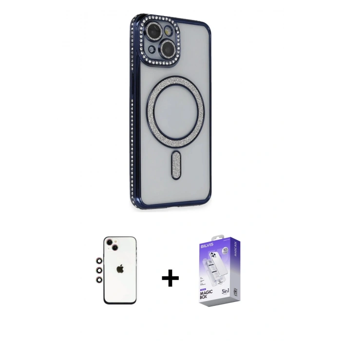 MARSİLYAN™- iPhone 14 Kılıf Zirve Doku Prime - Siyah Bilvis 5in1 3D Magic Cam Ekran Koruyucu + Shine Kamera Lens - GI