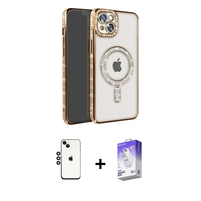 MARSİLYAN™- iPhone 14 Kılıf Zirve Doku Prime - Siyah Bilvis 5in1 3D Magic Cam Ekran Koruyucu + Shine Kamera Lens - SH