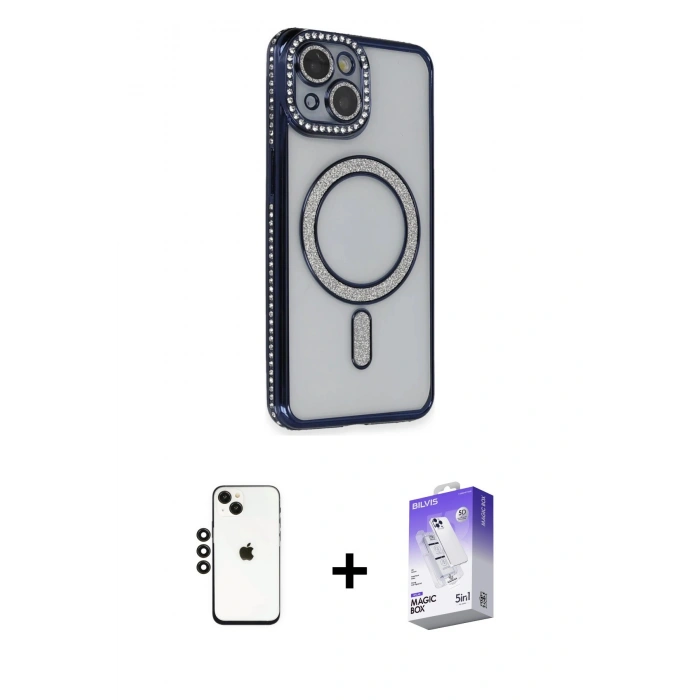 MARSİLYAN™- iPhone 14 Kılıf Zirve Doku Prime - Siyah Bilvis 5in1 3D Magic Cam Ekran Koruyucu + Shine Kamera Lens - SH