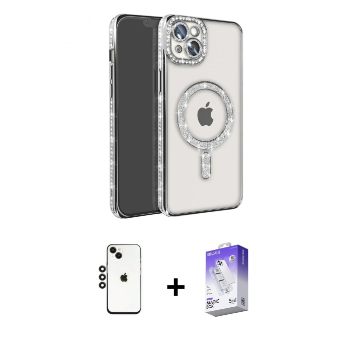 MARSİLYAN™- iPhone 14 Kılıf Zirve Doku Prime - Siyah Bilvis 5in1 3D Magic Cam Ekran Koruyucu + Shine Kamera Lens - SH