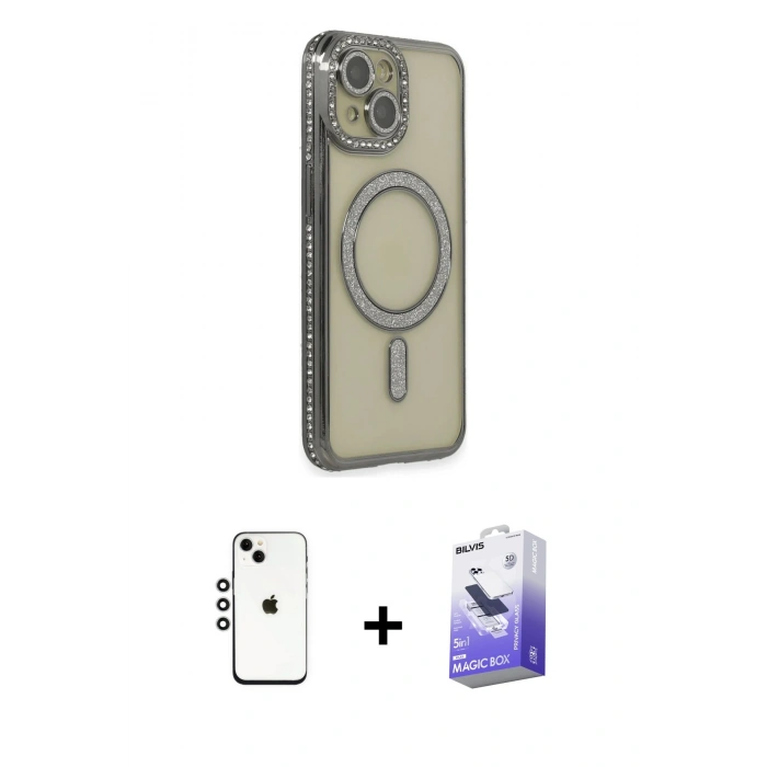 MARSİLYAN™- iPhone 14 Kılıf Zirve Doku Prime - Siyah Bilvis 5in1 5D Magic Hayalet Cam Ekran Koruyucu + Shine Kamera Lens - GS