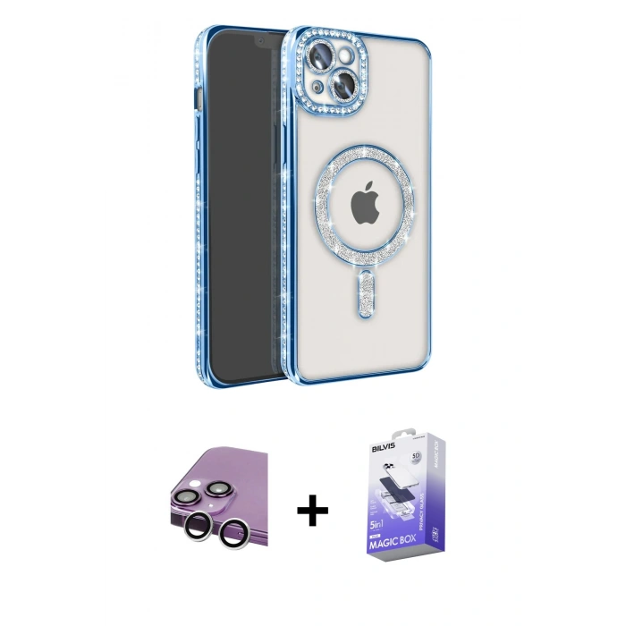 MARSİLYAN™- iPhone 14 Kılıf Zirve Doku Prime - Siyah Bilvis 5in1 5D Magic Hayalet Cam Ekran Koruyucu + Raze Metal Kamera Lens - GS