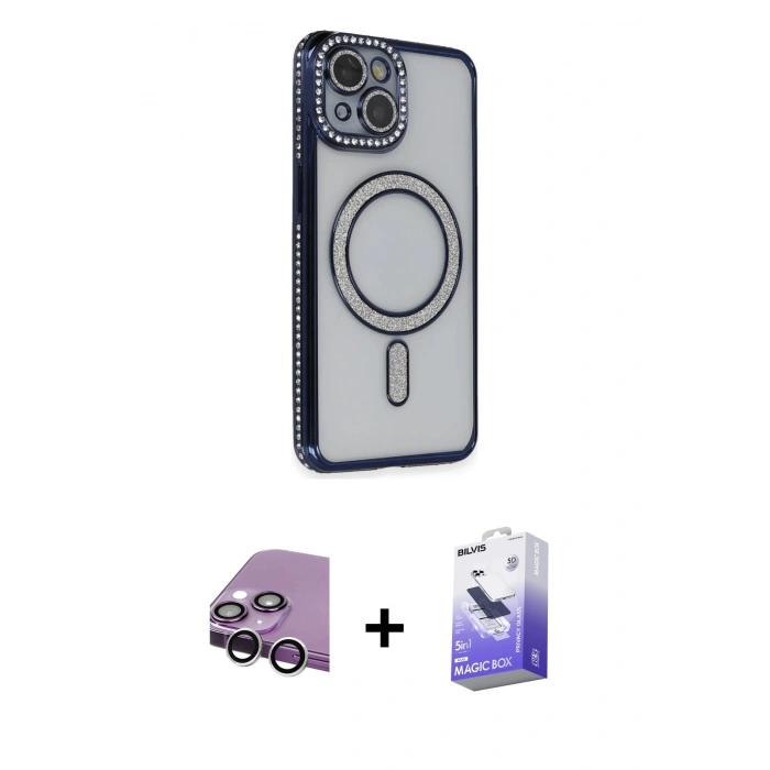 MARSİLYAN™- iPhone 14 Kılıf Zirve Doku Prime - Siyah Bilvis 5in1 5D Magic Hayalet Cam Ekran Koruyucu + Raze Metal Kamera Lens - GS