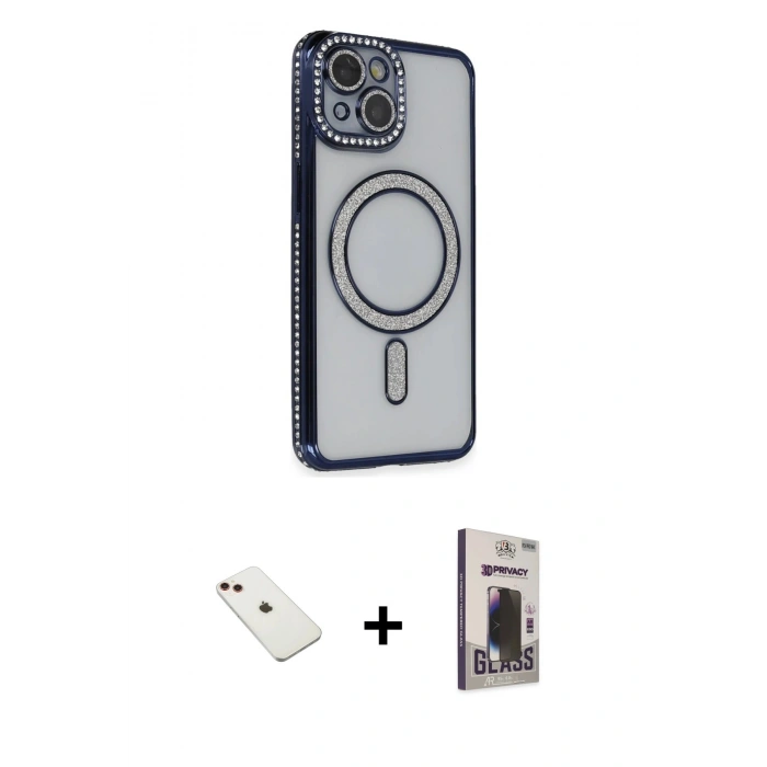MARSİLYAN™- iPhone 14 Kılıf Zirve Doku Prime - Siyah Bilvis Hayalet Cam Ekran Koruyucu + Diamond Kamera Lens - KI