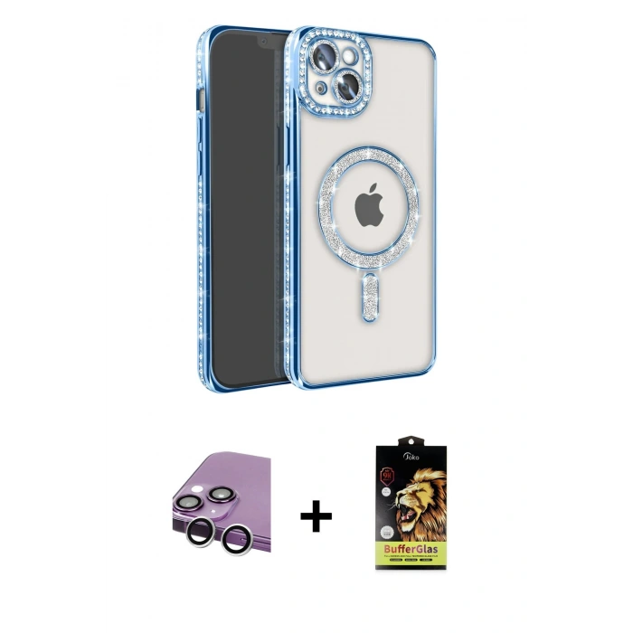 MARSİLYAN™- iPhone 14 Kılıf Zirve Doku Prime - Siyah Buffer Cam Ekran Koruyucu + Raze Metal Kamera Lens - GS