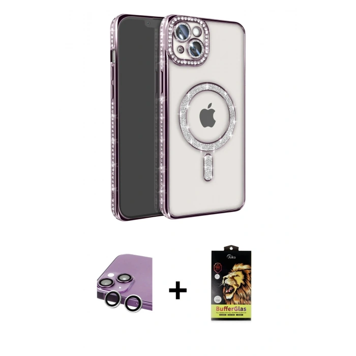 MARSİLYAN™- iPhone 14 Kılıf Zirve Doku Prime - Siyah Buffer Cam Ekran Koruyucu + Raze Metal Kamera Lens - GS