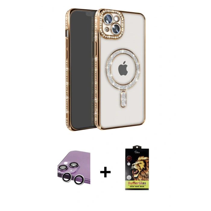 MARSİLYAN™- iPhone 14 Kılıf Zirve Doku Prime - Siyah Buffer Cam Ekran Koruyucu + Raze Metal Kamera Lens - GS