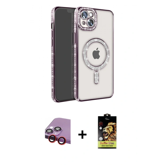 MARSİLYAN™- iPhone 14 Kılıf Zirve Doku Prime - Siyah Buffer Cam Ekran Koruyucu + Raze Metal Kamera Lens - KI