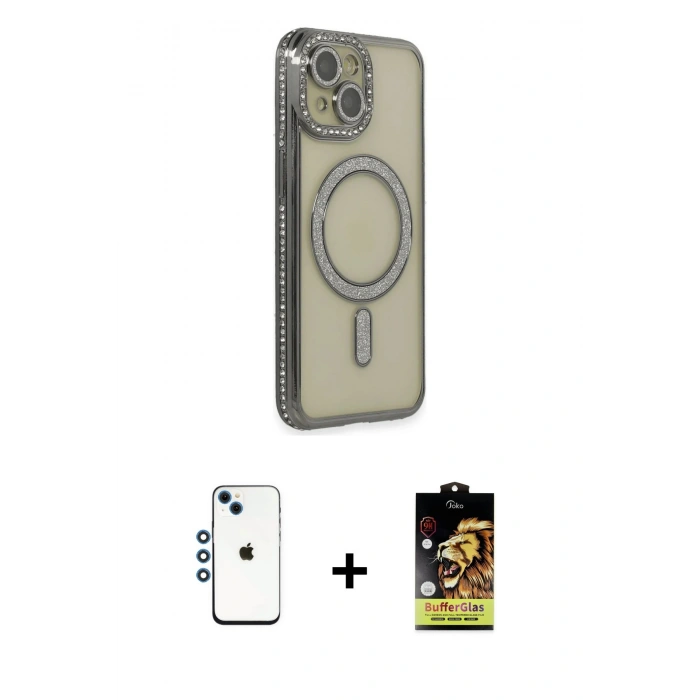 MARSİLYAN™- iPhone 14 Kılıf Zirve Doku Prime - Siyah Buffer Cam Ekran Koruyucu + Shine Kamera Lens - MI