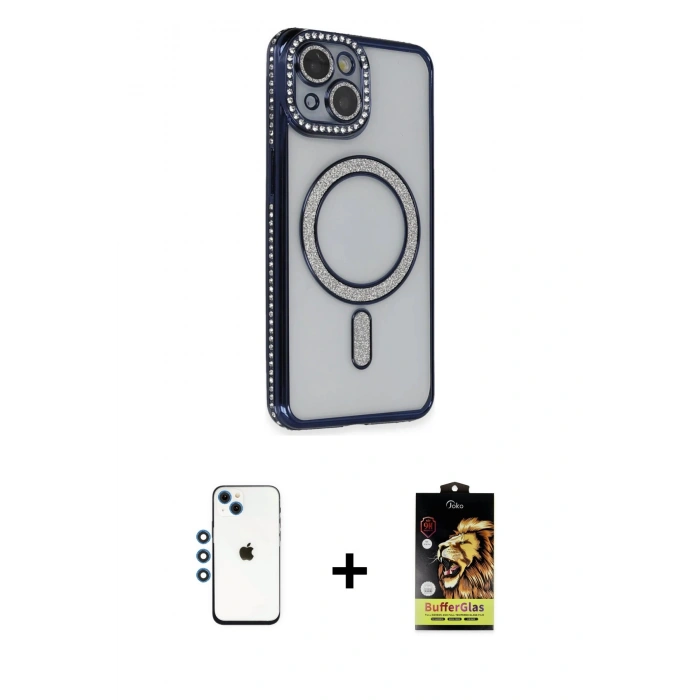 MARSİLYAN™- iPhone 14 Kılıf Zirve Doku Prime - Siyah Buffer Cam Ekran Koruyucu + Shine Kamera Lens - MI