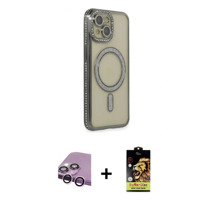 MARSİLYAN™- iPhone 14 Kılıf Zirve Doku Prime - Siyah Buffer Cam Ekran Koruyucu + Raze Metal Kamera Lens - MR