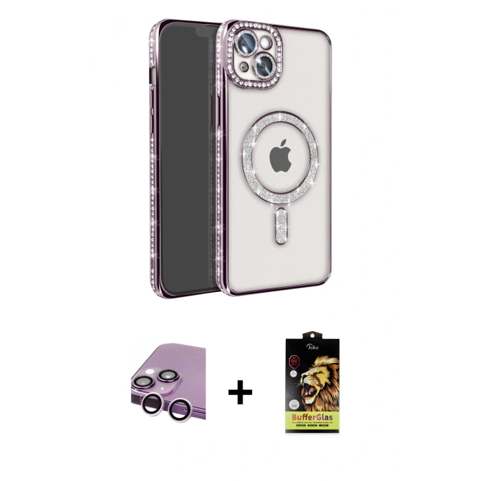 MARSİLYAN™- iPhone 14 Kılıf Zirve Doku Prime - Siyah Buffer Cam Ekran Koruyucu + Raze Metal Kamera Lens - MR