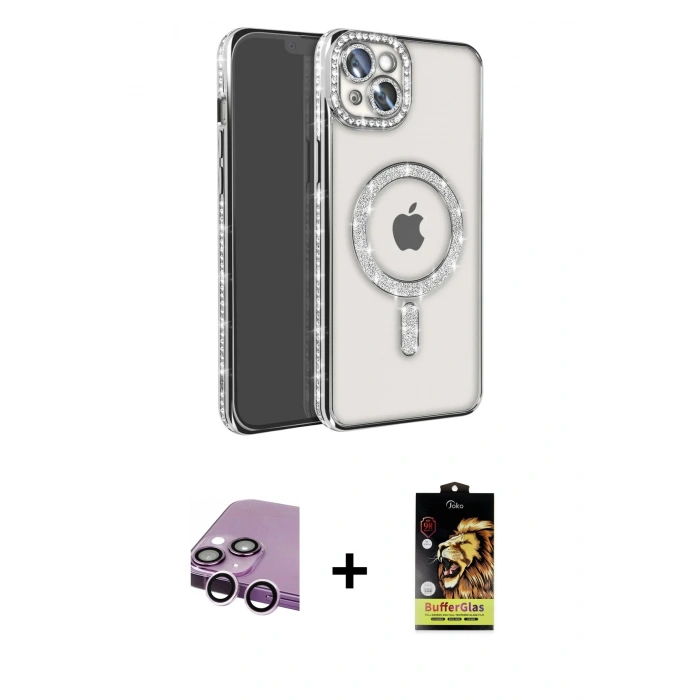 MARSİLYAN™- iPhone 14 Kılıf Zirve Doku Prime - Siyah Buffer Cam Ekran Koruyucu + Raze Metal Kamera Lens - MR