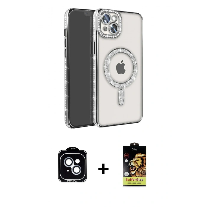 MARSİLYAN™- iPhone 14 Kılıf Zirve Doku Prime - Siyah Buffer Cam Ekran Koruyucu + PVD Metal Kamera Lens - MI