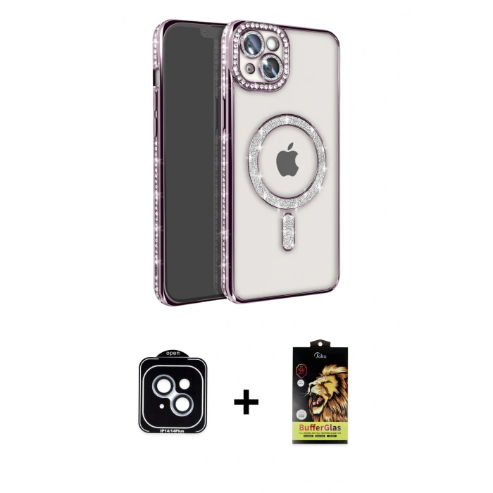 MARSİLYAN™- iPhone 14 Kılıf Zirve Doku Prime - Siyah Buffer Cam Ekran Koruyucu + PVD Metal Kamera Lens - MI