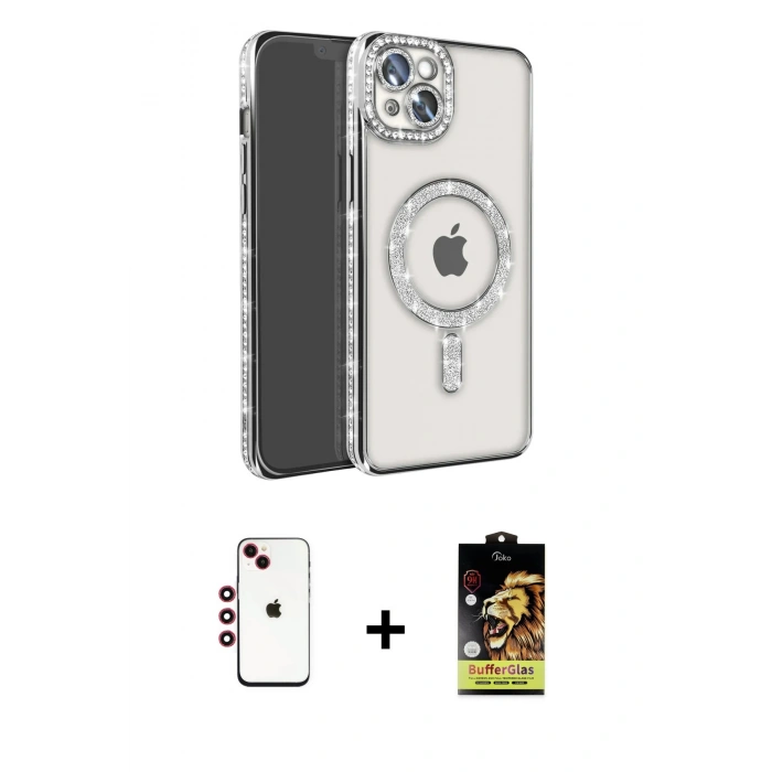 MARSİLYAN™- iPhone 14 Kılıf Zirve Doku Prime - Siyah Buffer Cam Ekran Koruyucu + Shine Kamera Lens - KI
