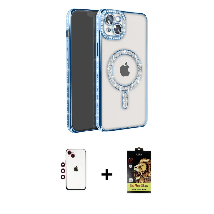 MARSİLYAN™- iPhone 14 Kılıf Zirve Doku Prime - Siyah Buffer Cam Ekran Koruyucu + Shine Kamera Lens - KI