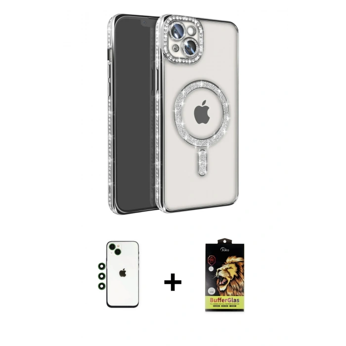 MARSİLYAN™- iPhone 14 Kılıf Zirve Doku Prime - Siyah Buffer Cam Ekran Koruyucu + Shine Kamera Lens - YL