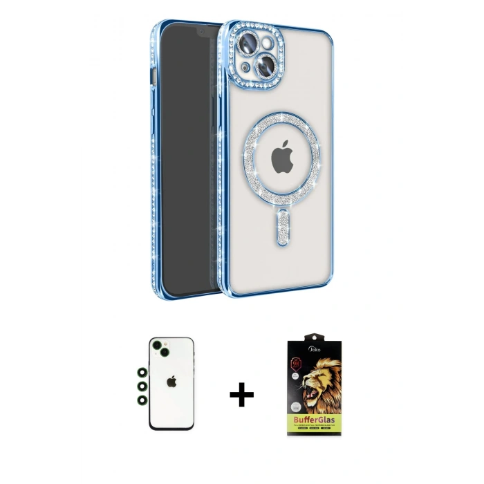 MARSİLYAN™- iPhone 14 Kılıf Zirve Doku Prime - Siyah Buffer Cam Ekran Koruyucu + Shine Kamera Lens - YL
