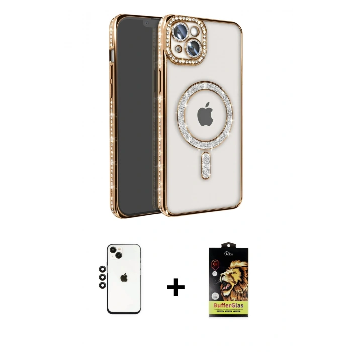 MARSİLYAN™- iPhone 14 Kılıf Zirve Doku Prime - Siyah Buffer Cam Ekran Koruyucu + Siyah Shine Kamera Lens