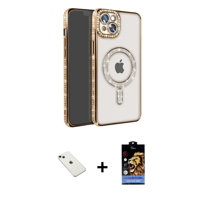 MARSİLYAN™- iPhone 14 Kılıf Zirve Doku Prime - Siyah Buffer Hayalet Cam Ekran Koruyucu + Diamond Kamera Lens - YL